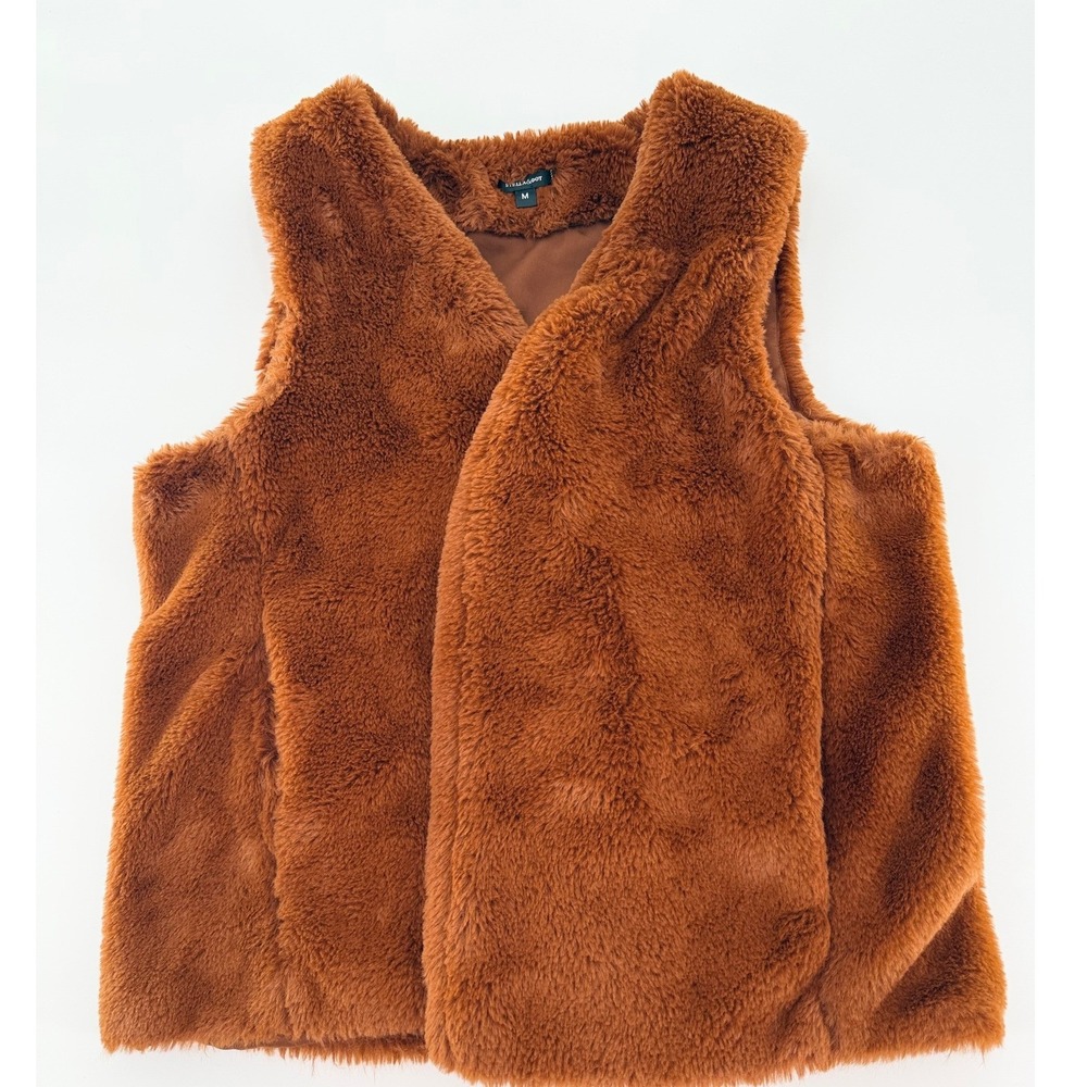 STELLA & DOT Faux Fur Vest Cognac Brown Teddy Sleeveless Jacket Medium